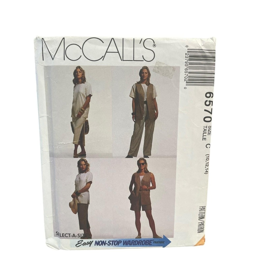 McCALL'S 6570 Vest Top Skirt Pants Shorts Size 10-14 1990s Sewing Pattern